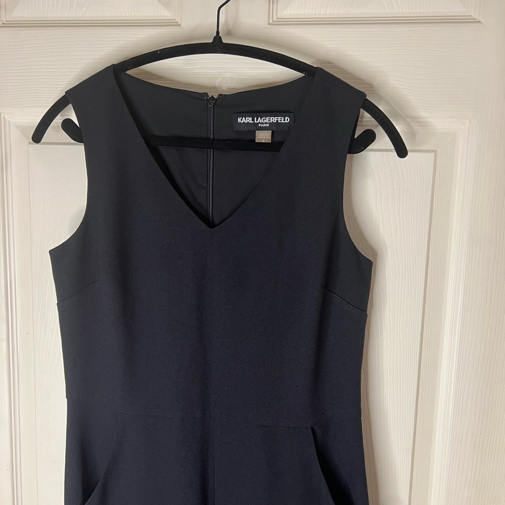 Karl Lagerfeld black wide leg crepe sleeveless jumpsuit size 6 - Picture 3 of 7